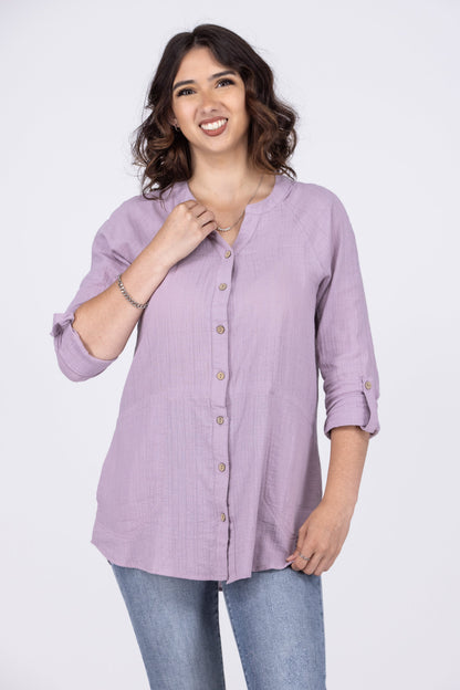Perfect Vision Women's Cotton Button Down Long Sleeve Top