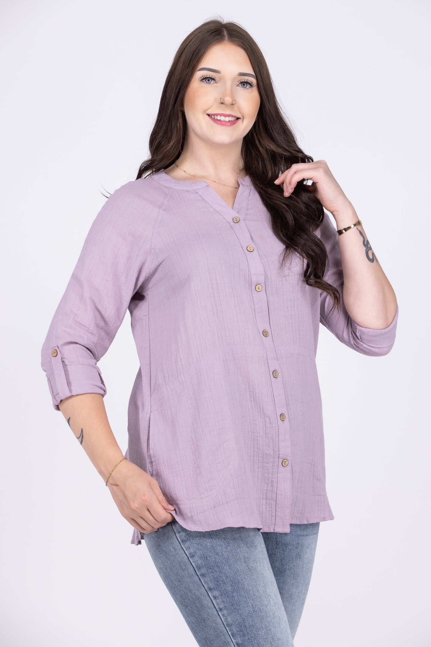 Perfect Vision Women's Cotton Button Down Long Sleeve Top