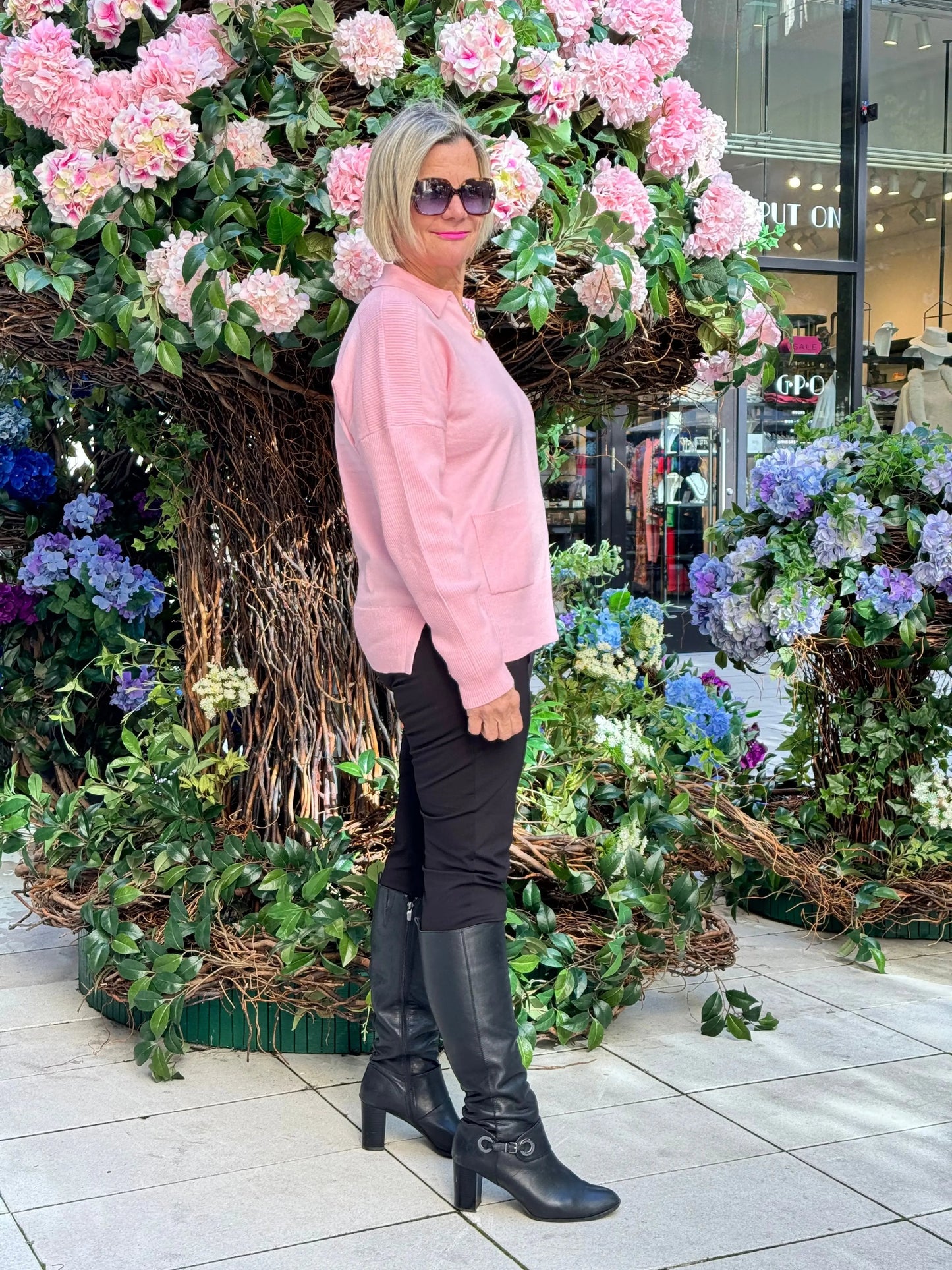 LULU-B 2 POCKET PINK CASHMERE SWEATER