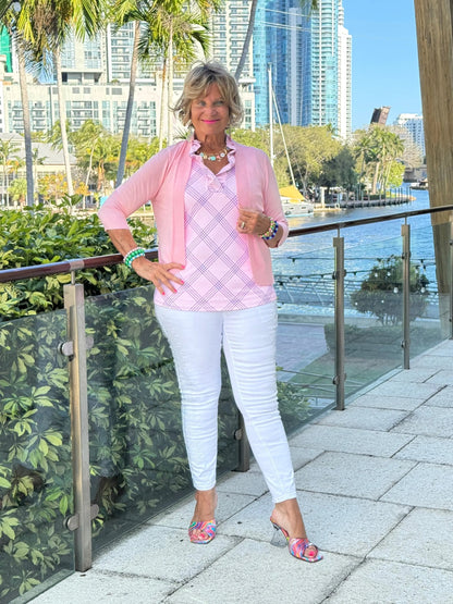 LULU B PINK CHIC SLEEVELESS RUFFLE TOP