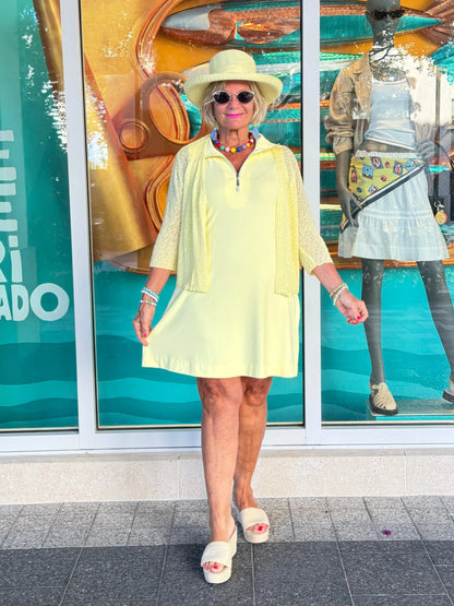 LULU-B SOLID HALF ZIPPER SUNSHINE SWING DRESS