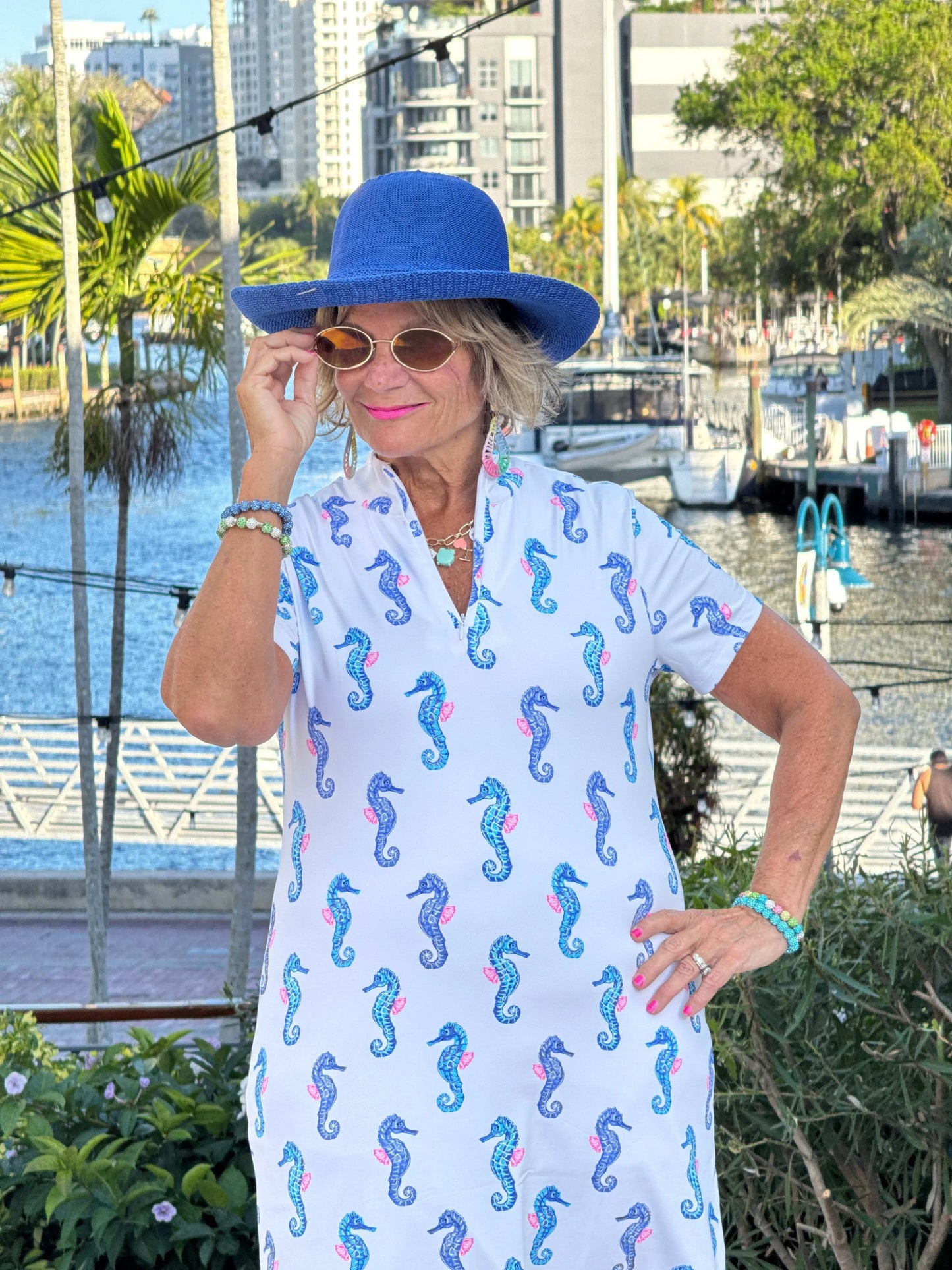 LULU B SHORELINE CHARM HALF ZIPPER SHORT SLEEVE DRESS