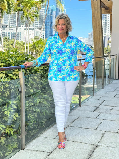 LULU B STARFISH SPLASH ZIPPER TOP