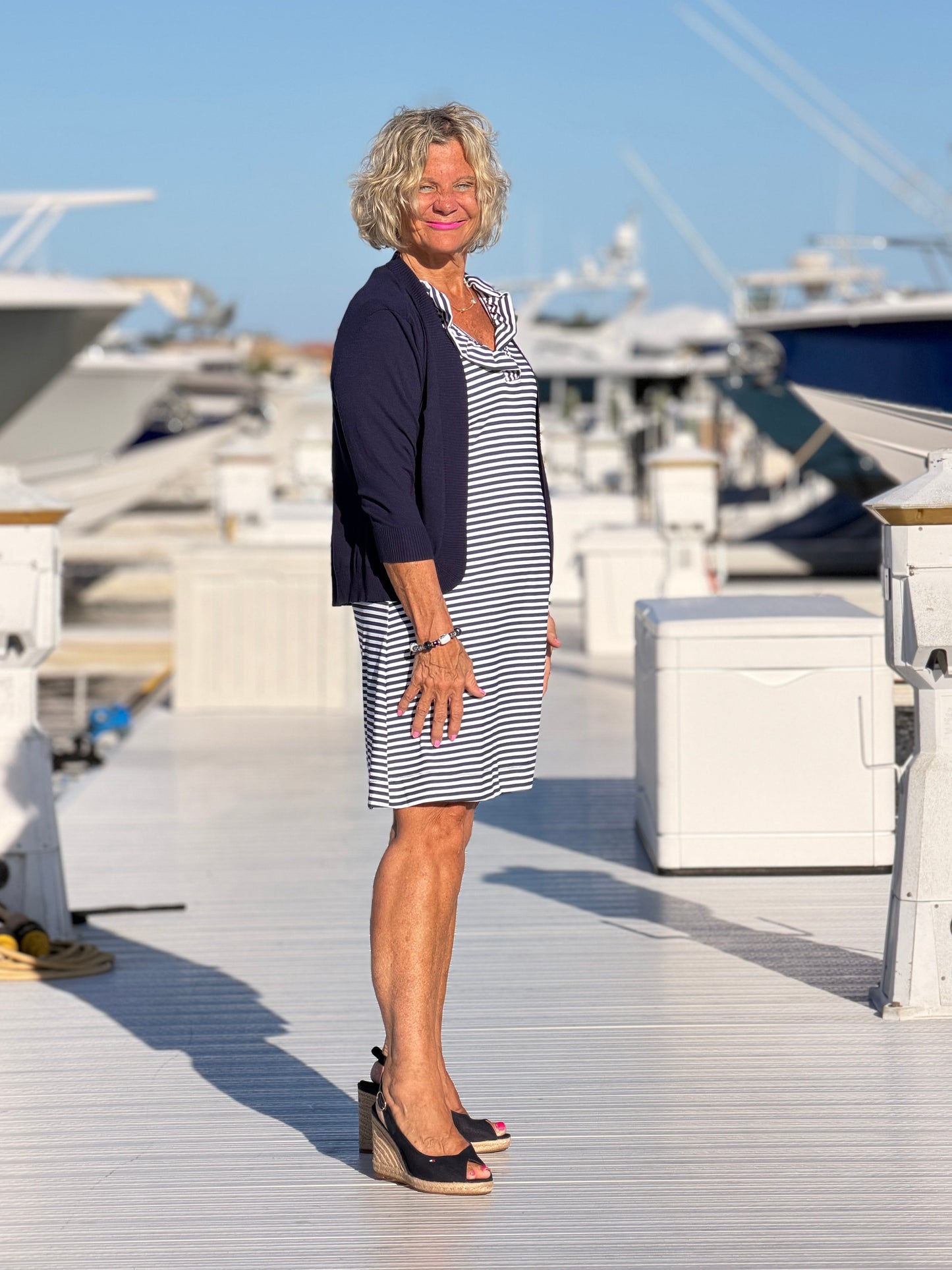 DOCKSIDE NAVY SLEEVELESS RUFFLE DRESS