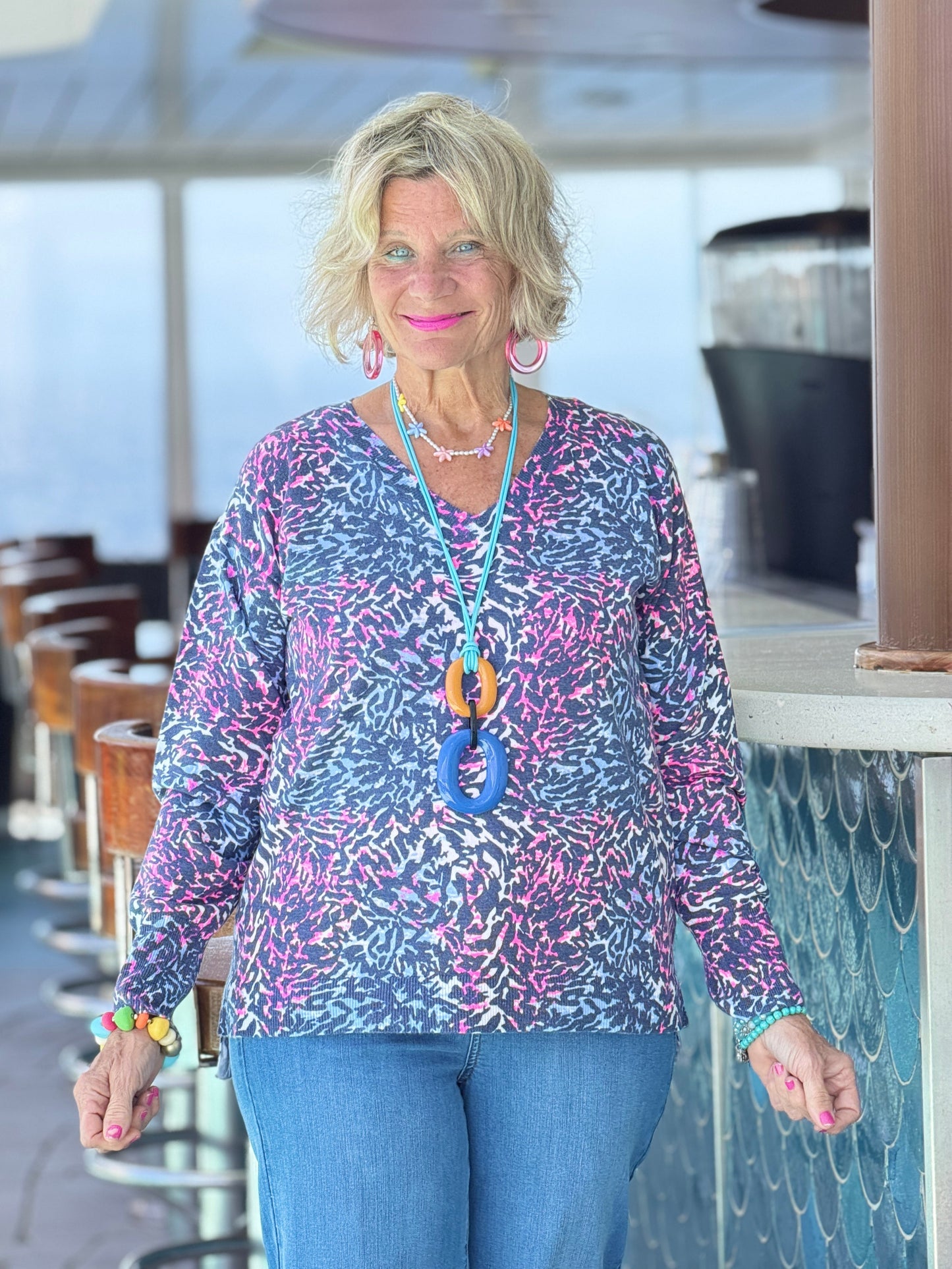 LULU-B SHADES OF BLUE CASHMERE V NECK
