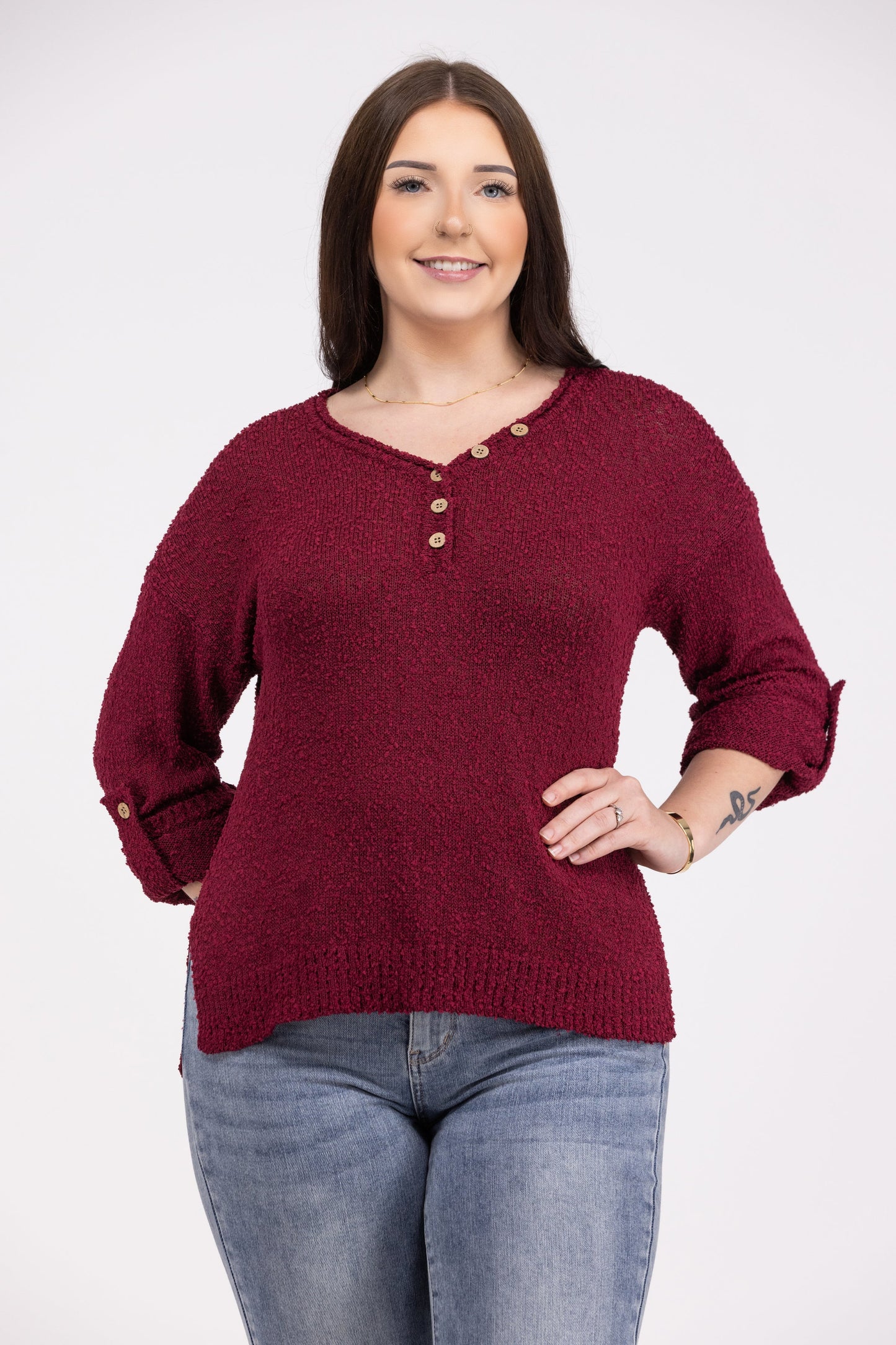 Sheer Perfection Women's Relaxed Boucle Knit V-Neck Sweater
