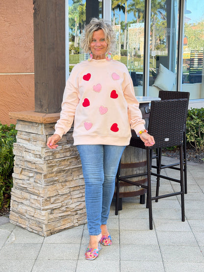 Glitter Trim Chenille Heart Valentine Sweatshirt