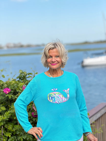 BEACH CLUB AQUA WHALE SWEATER