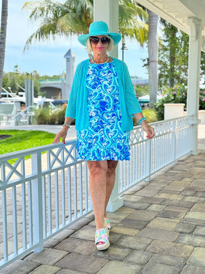 BLUE DREAMING SHIFT RUFFLE SHIFT DRESS
