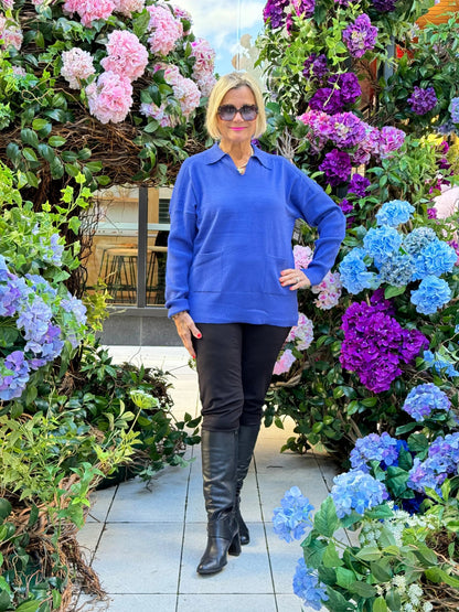 LULU-B 2 POCKET SAPPHIRE CASHMERE SWEATER