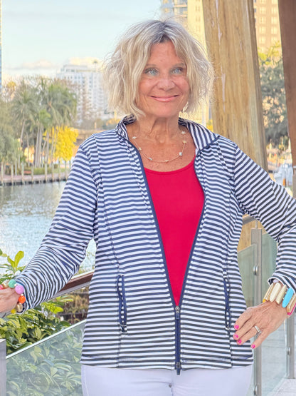 DOCKSIDE NAVY RUFFLE TOP