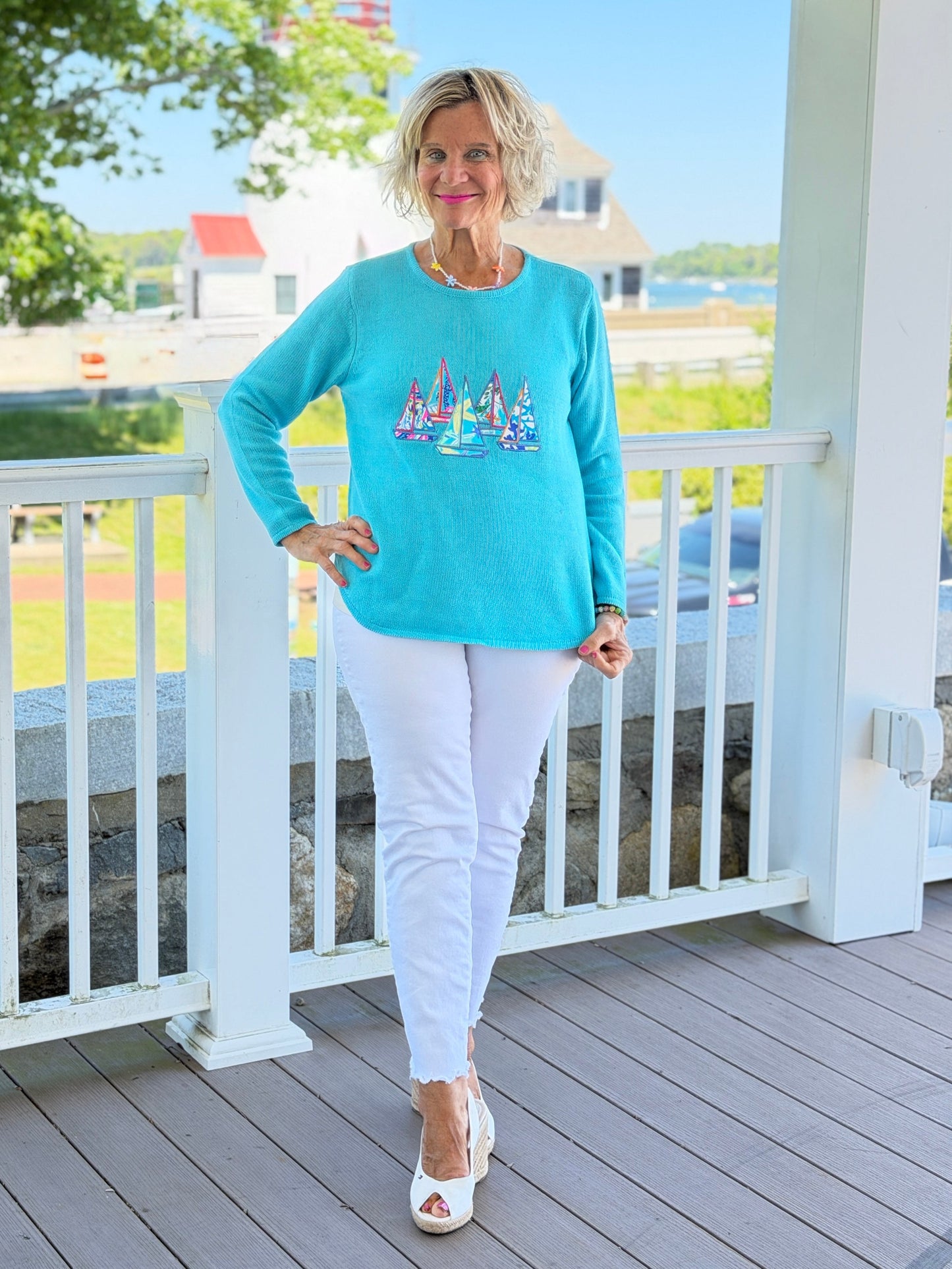 BEACH CLUB AQUA SAILBOAT SWEATER