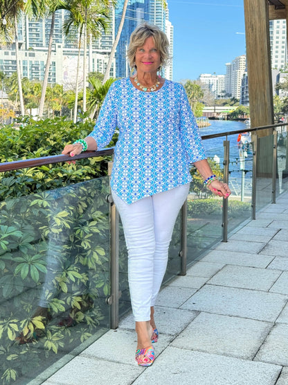 LULU B COASTAL BLOOM ASYMMETRIC TOP