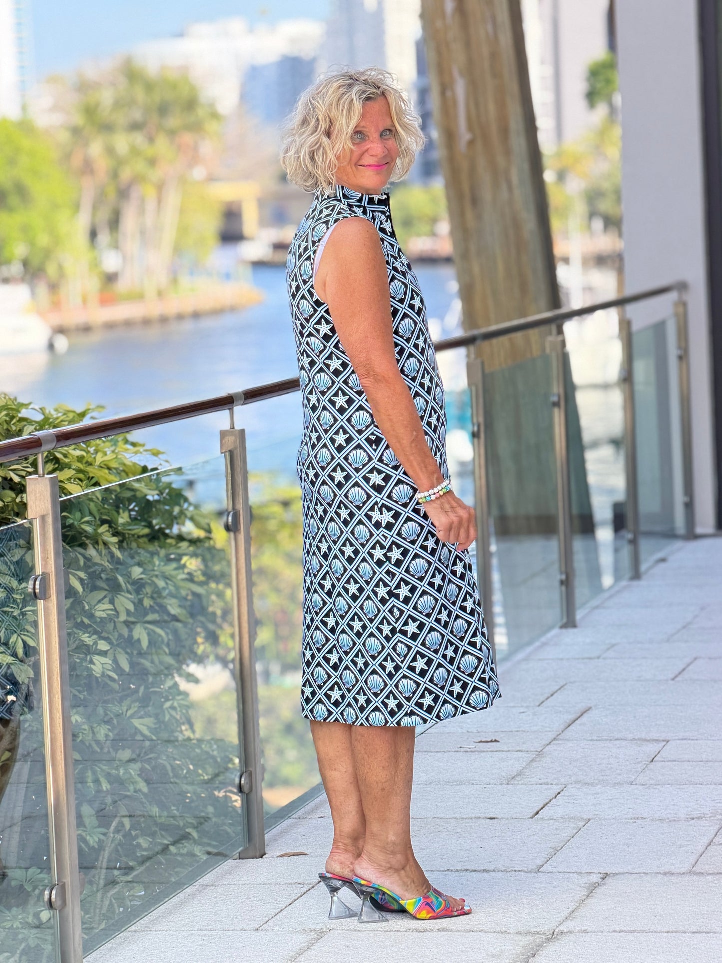 LULU B OCEAN TREASURES HALF ZIPPER MIDDY DRESS