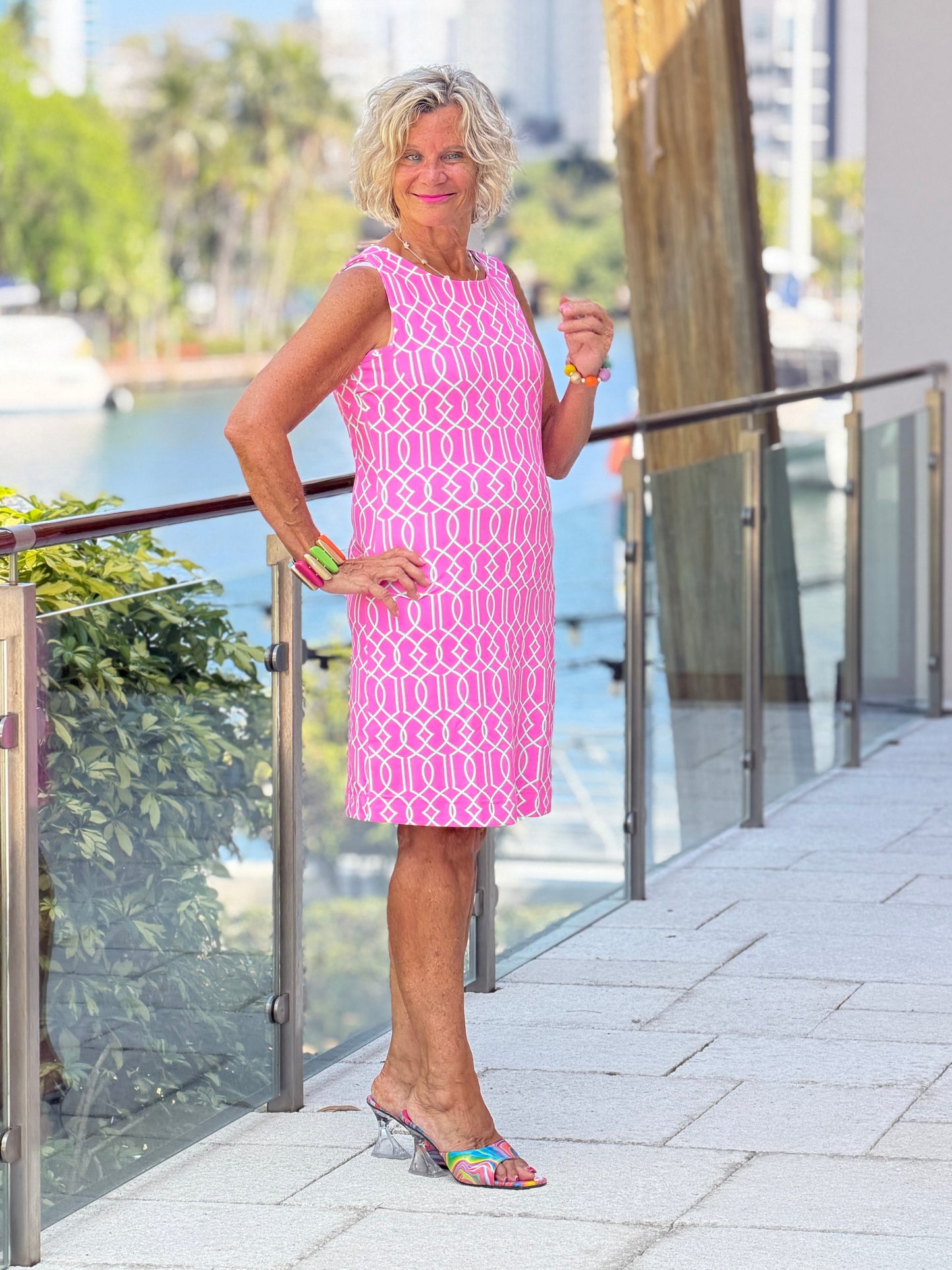 LULU B PALM BEACH LATTICE SHIFT DRESS