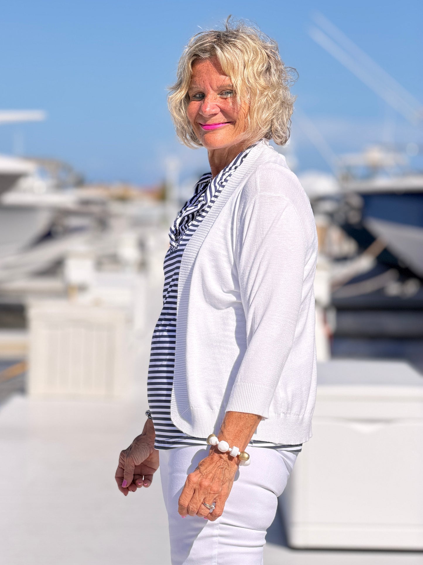 DOCKSIDE NAVY RUFFLE TOP