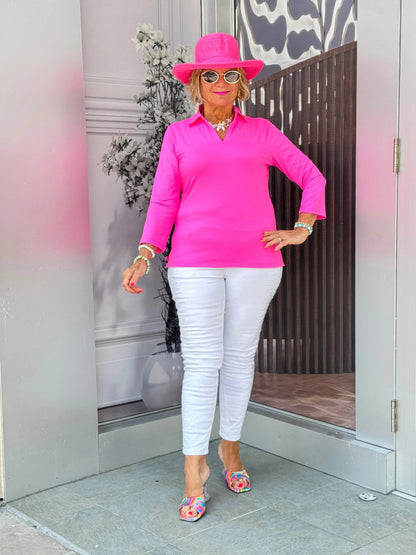 LULU-B HOT PINK SLEEVE  COLLAR NECK