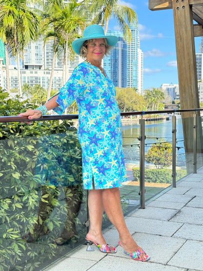 LULU B STARFISH SPLASH NOTCH SLEEVE DRESS