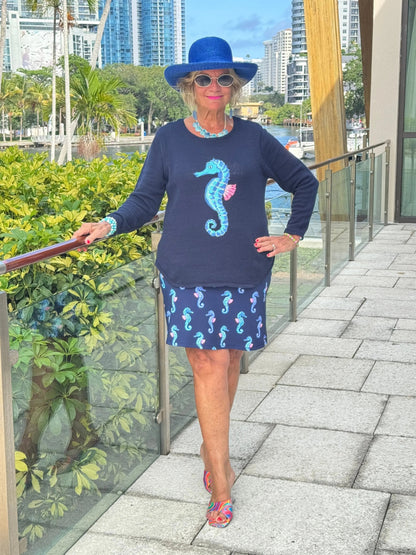 LULU-B NAVY SEAHORSE SWEATER