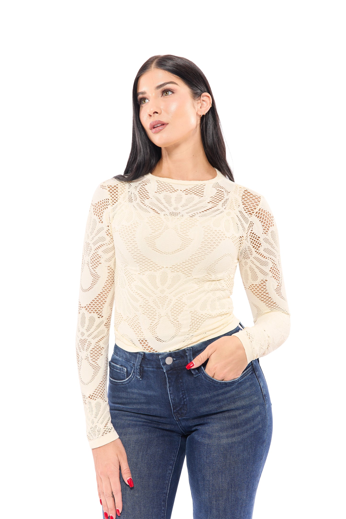 Women's Fishnet Layering Long Sleeve Top