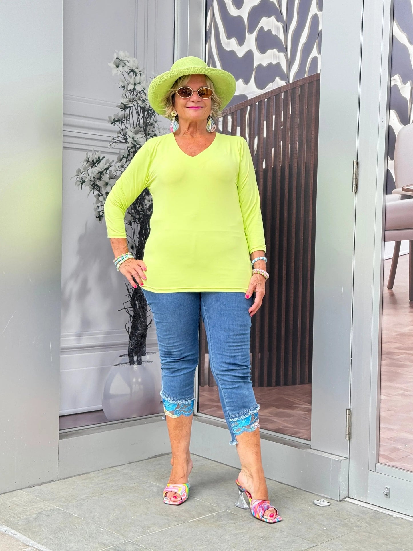 LIME V NECK TOP