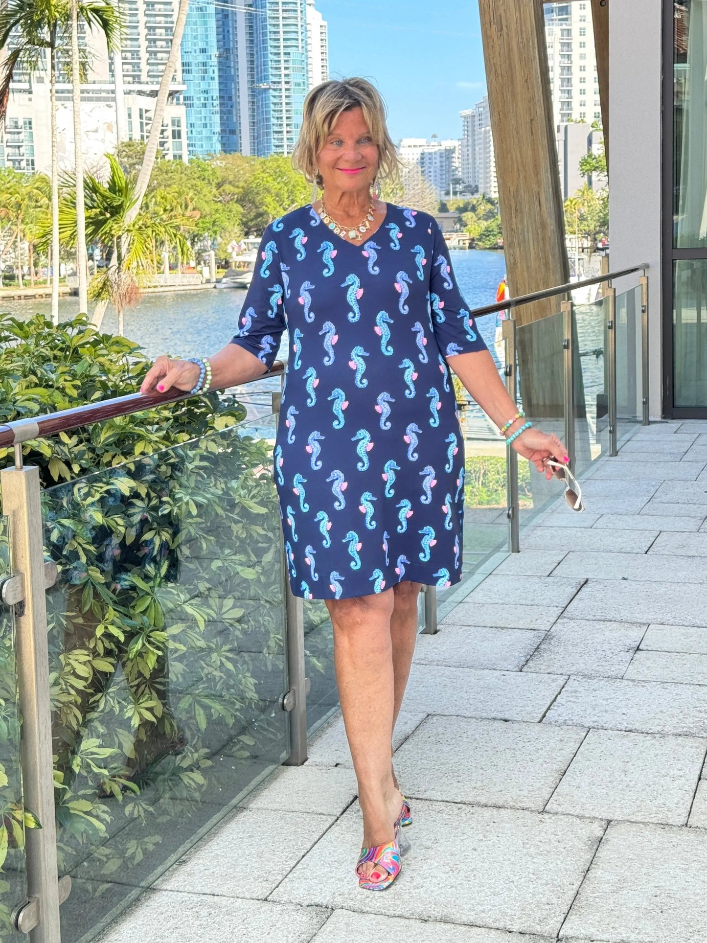 LULU B MIDNIGHT REEF ELBOW SLEEVE DRESS