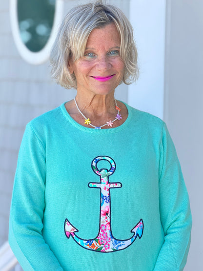 BEACH CLUB SEAFOAM CAPE COD ANCHOR SWEATER