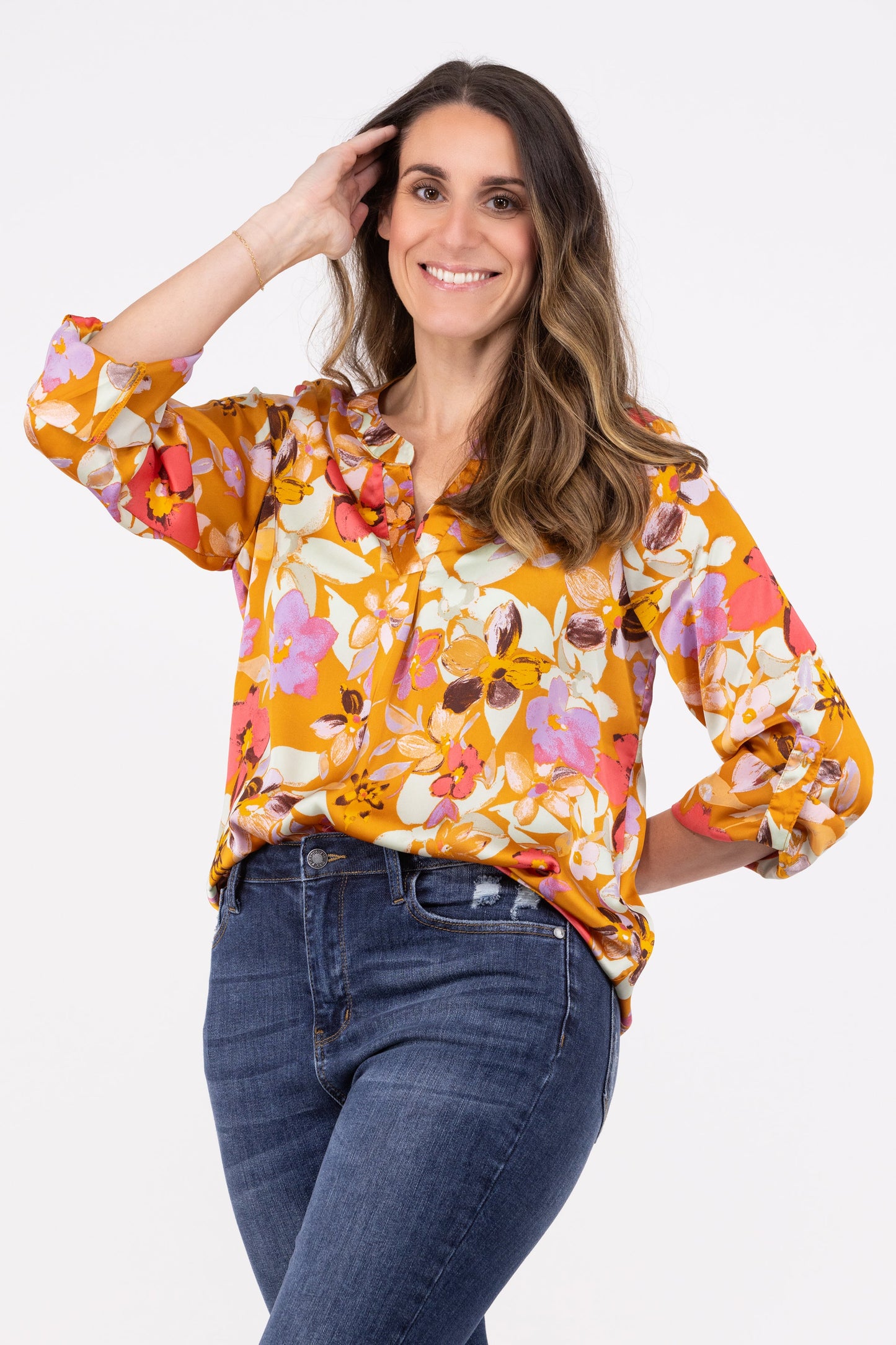 Sunday's Best Women's Floral Flowy Long Sleeve Top
