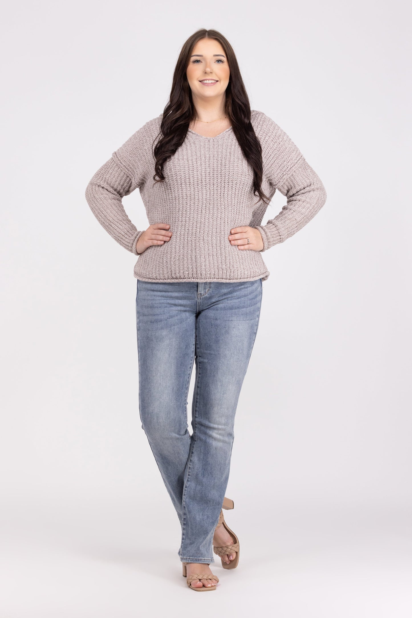 Stealing Hearts Women's Knit V-Neck Hooded Sweater