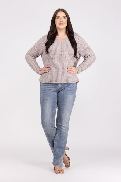 Stealing Hearts Women's Knit V-Neck Hooded Sweater