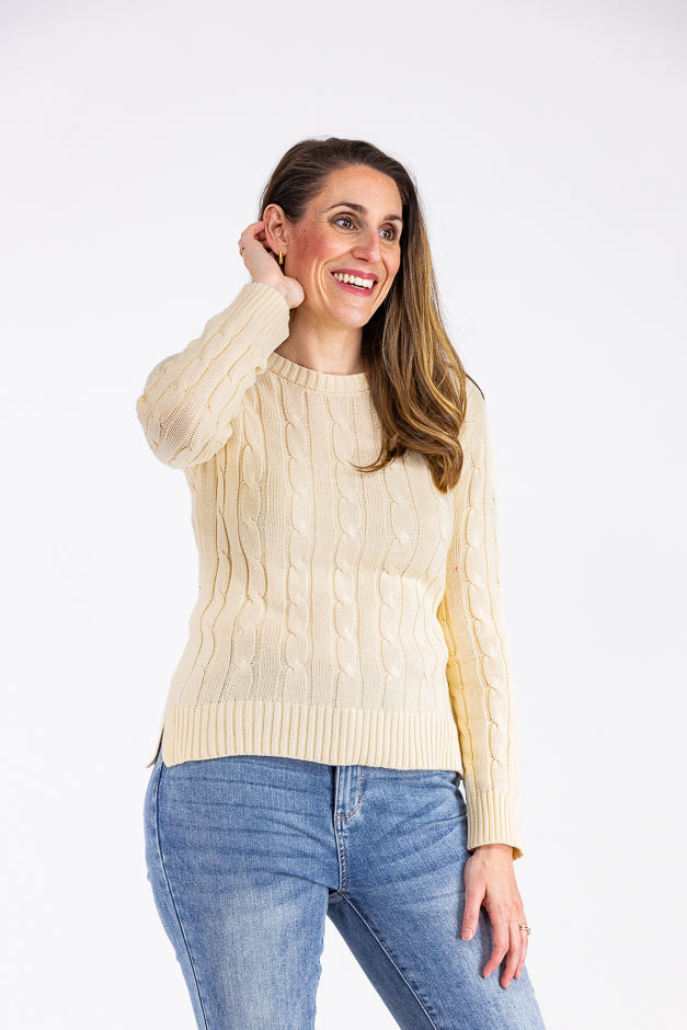 Cable Crew Women's Ribbed Sleeves Sweater