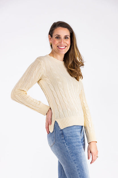 Cable Crew Women's Ribbed Sleeves Sweater