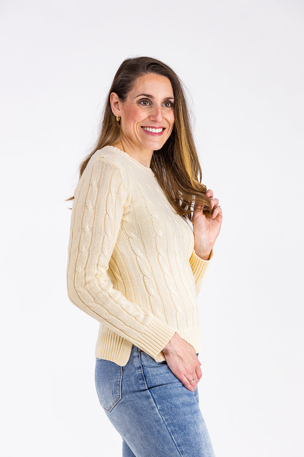 Cable Crew Women's Ribbed Sleeves Sweater