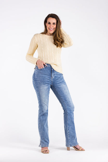 Cable Crew Women's Ribbed Sleeves Sweater