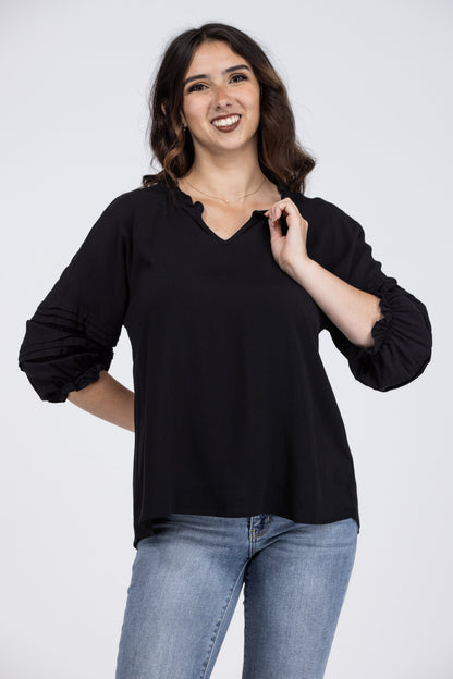 Ruffles My Pleats Women's Long Puff Sleeve Top