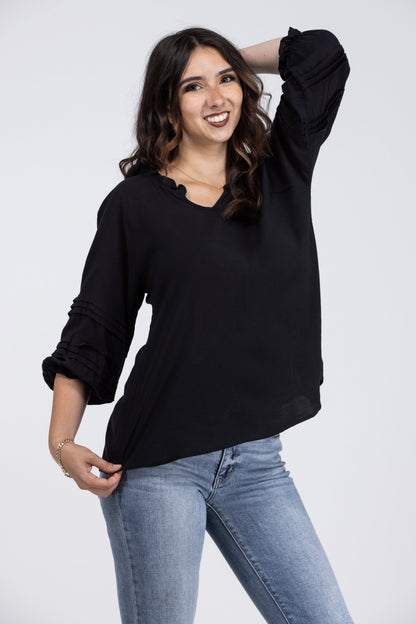 Ruffles My Pleats Women's Long Puff Sleeve Top