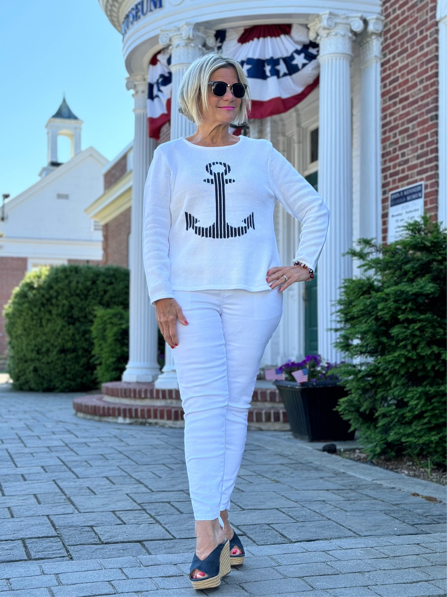 LULU-B WHITE ANCHOR SWEATER