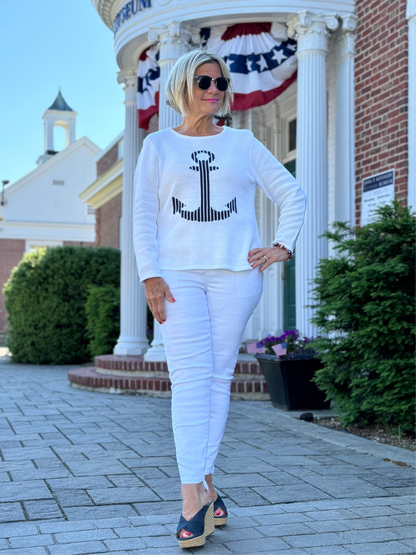 LULU-B WHITE ANCHOR SWEATER