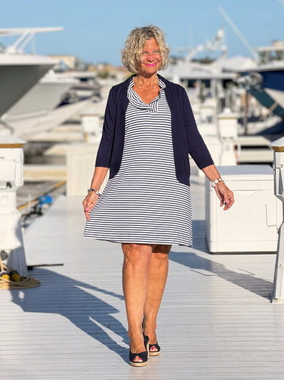 DOCKSIDE NAVY SLEEVELESS RUFFLE DRESS