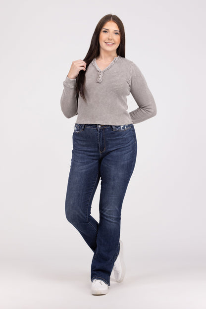 Making My Own Way Women's Mineral Washed Waffle Knit Top
