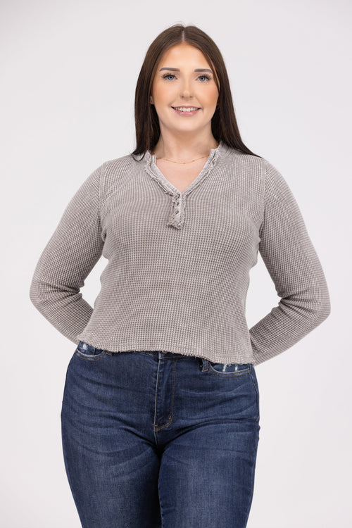 Making My Own Way Women's Mineral Washed Waffle Knit Top