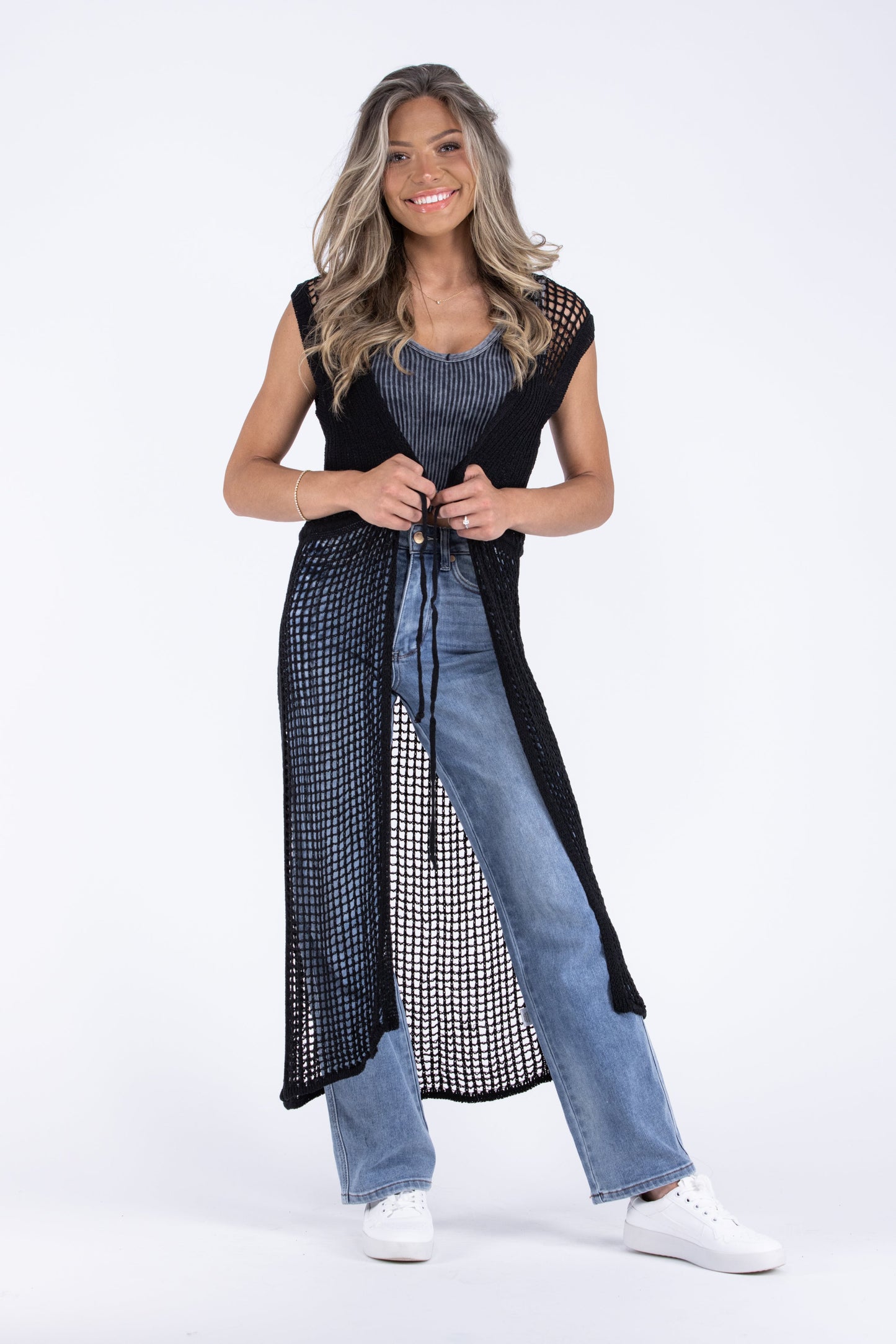 Flying Free Women's Boho Open Knit Sleeveless Cardigan