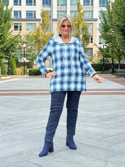 Blue Plaid Fall Day Hoodie