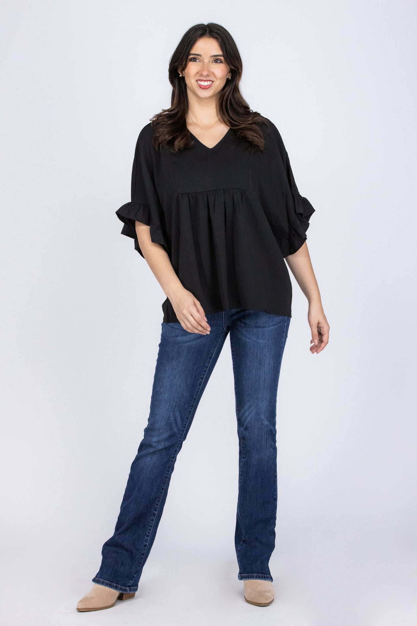 Let Love Flow Women's V-Neck Dolman Ruffled Sleeve Top