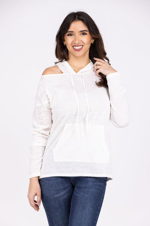 Where I Want To Be Women's Lace Detailed Cold Shoulder Hoodie