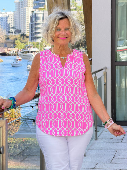 LULU B PALM BEACH LATTIC NOTCH TOP