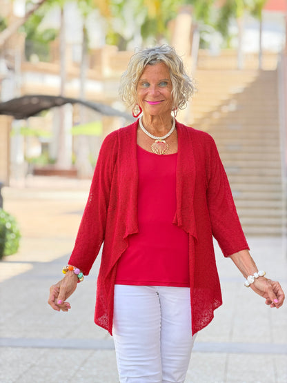 LULU B RED MESH RUFFLE  WRAP