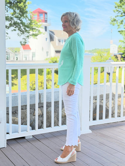DOCKSIDE NAUTICAL SEAFOAM NAUTICAL STRIPE SWEATER