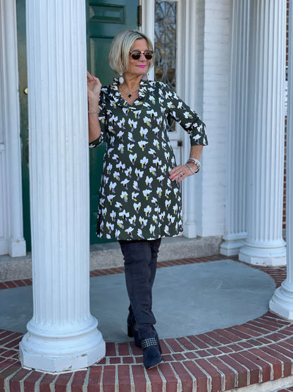 GREEN DREAMING RUFFLE NECK DRESS