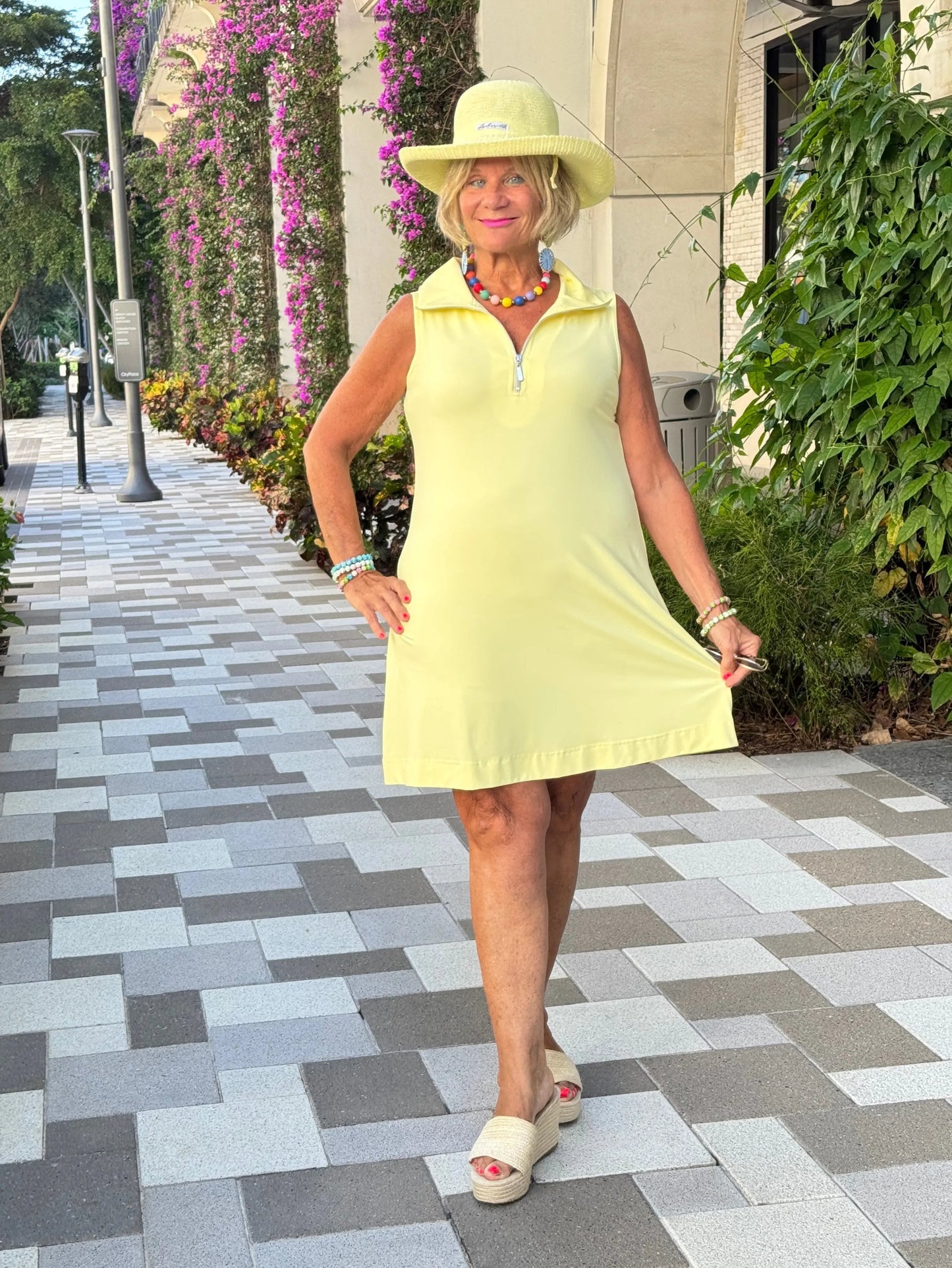 LULU-B SOLID HALF ZIPPER SUNSHINE SWING DRESS